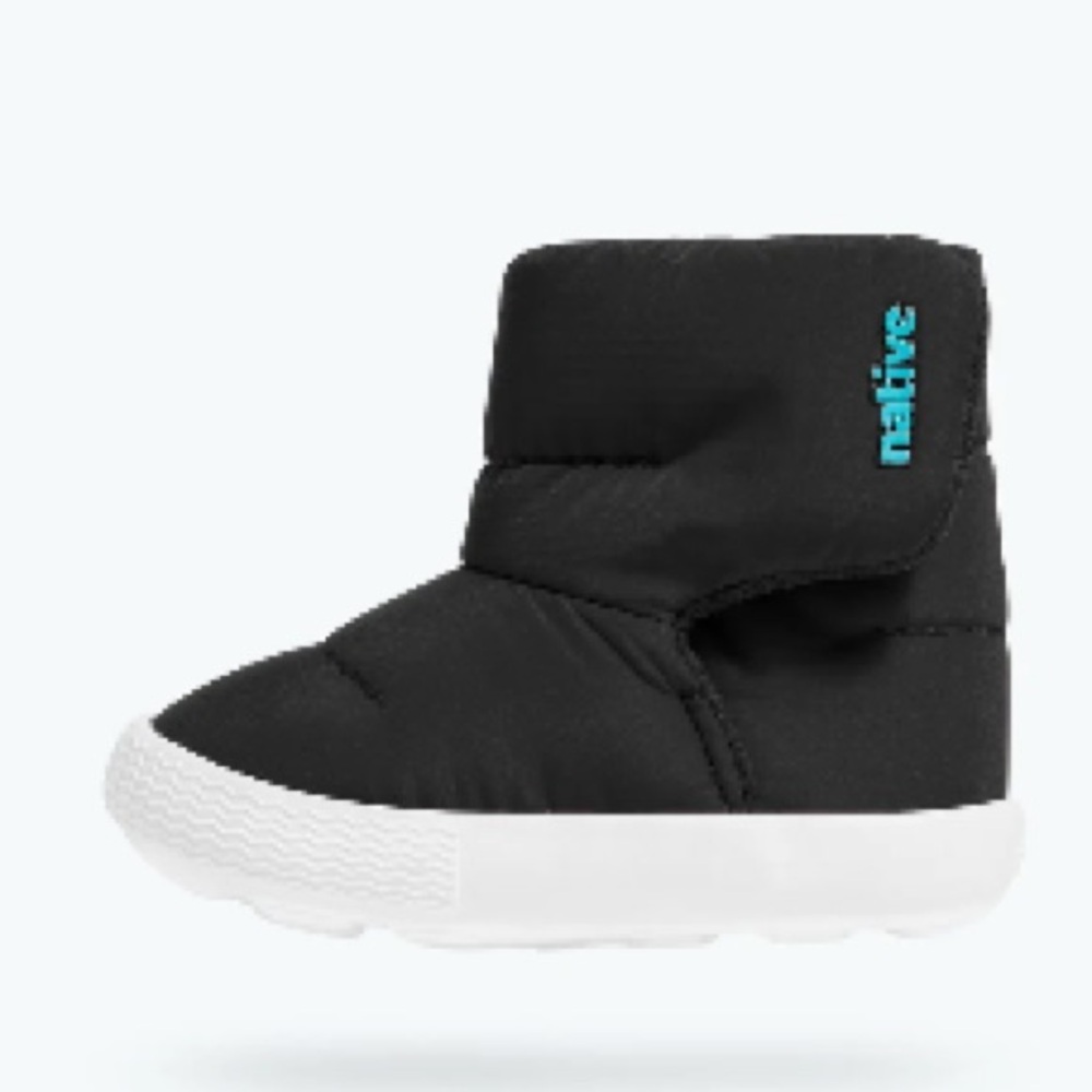 NATIVE Chamonix Quilted‎ Outdoor Baby Boots Jiffy Black/Shell White Sz 1 (Baby)